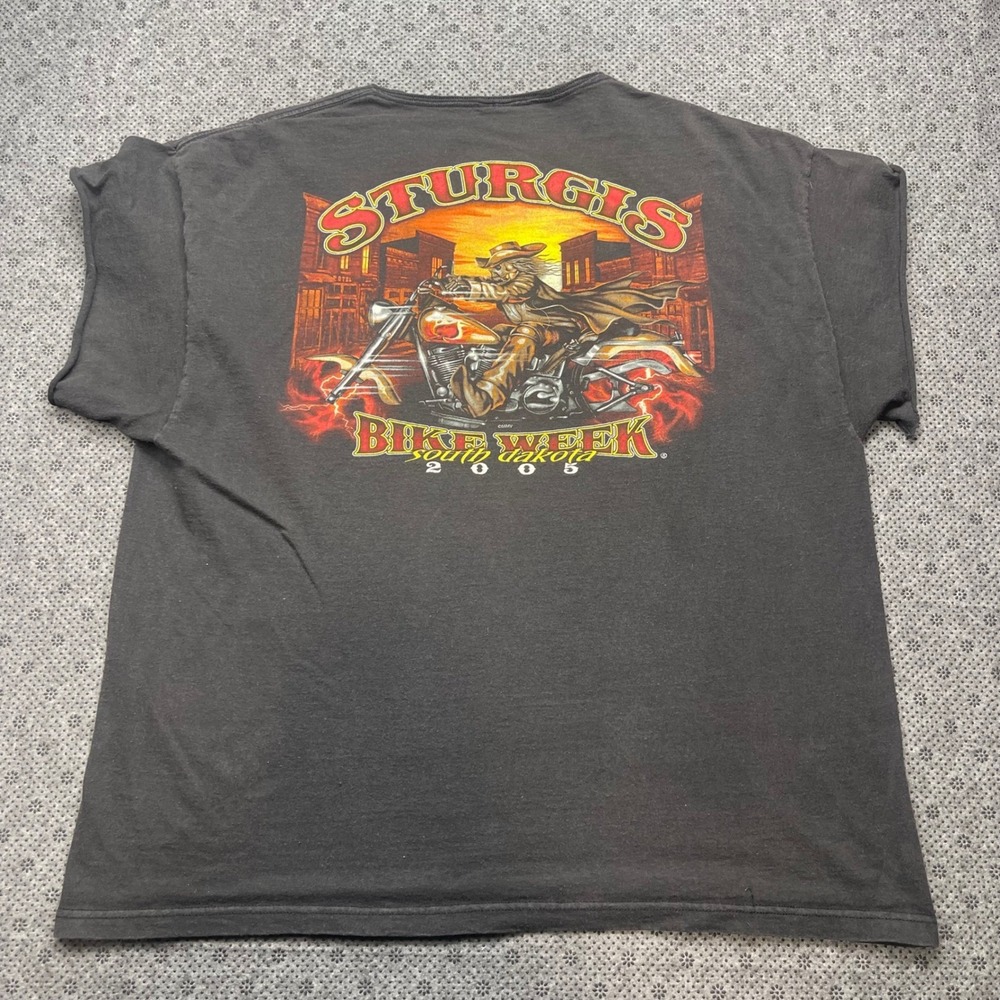 Vintage 2005 Sturgis Bike Week South Dakota T-Shirt Faded Black Cut Distressed